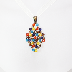 Pendant 40cm - Xochitl Rhombus S-Yellow Organza - Pendant 40cm - Laiton bronze